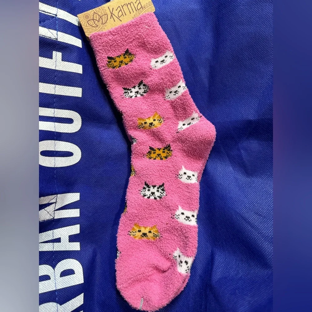 Karma Cat cuteness all over Print pink Sock - NWT